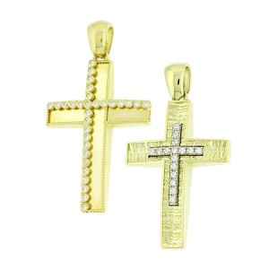 14K gold double-sided cross with zircon