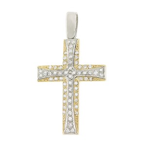 14K two-tone gold cross with zircon