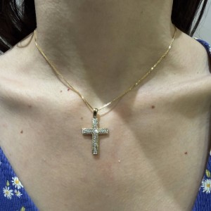 14K two-tone gold cross with zircon