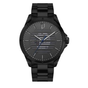 Police watch with black metal bracelet and dark grey dial
