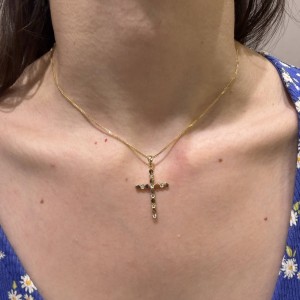 14K gold cross with zircon stones