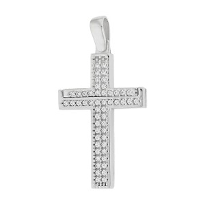 Λευκόχρυσος γυναικείος σταυρός 14Κ με ζιργκόν