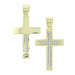 14K gold double-sided cross with zircon stones