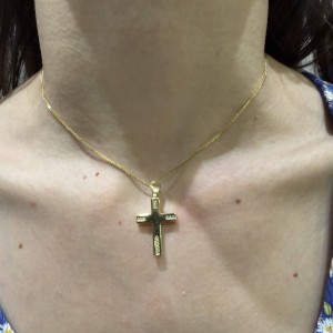 Χρυσός γυναικείος σταυρός 14Κ διπλής όψης με ζιργκόν