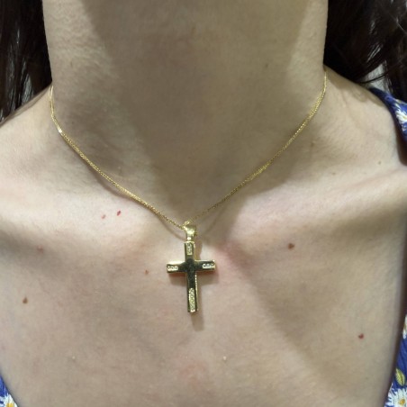 Χρυσός γυναικείος σταυρός 14Κ διπλής όψης με ζιργκόν