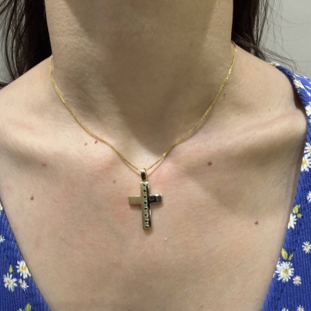 Δίχρωμος χρυσός γυναικείος σταυρός 14Κ