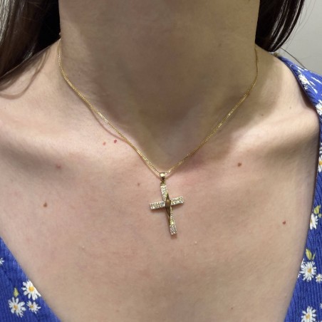 14K gold women’s cross with zircon stones