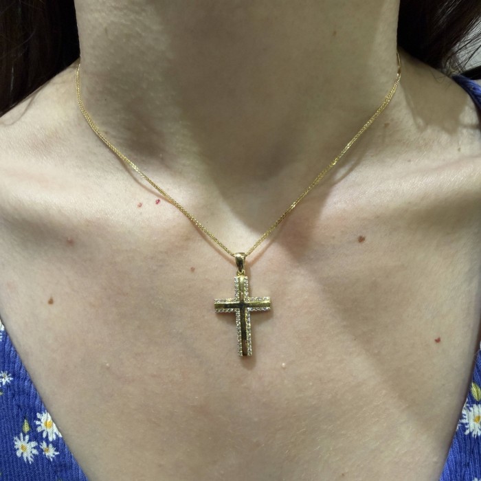 14K gold women’s cross with zircon stones