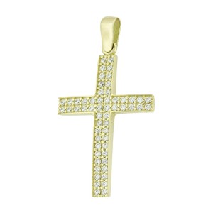 14K gold cross with zircon stones