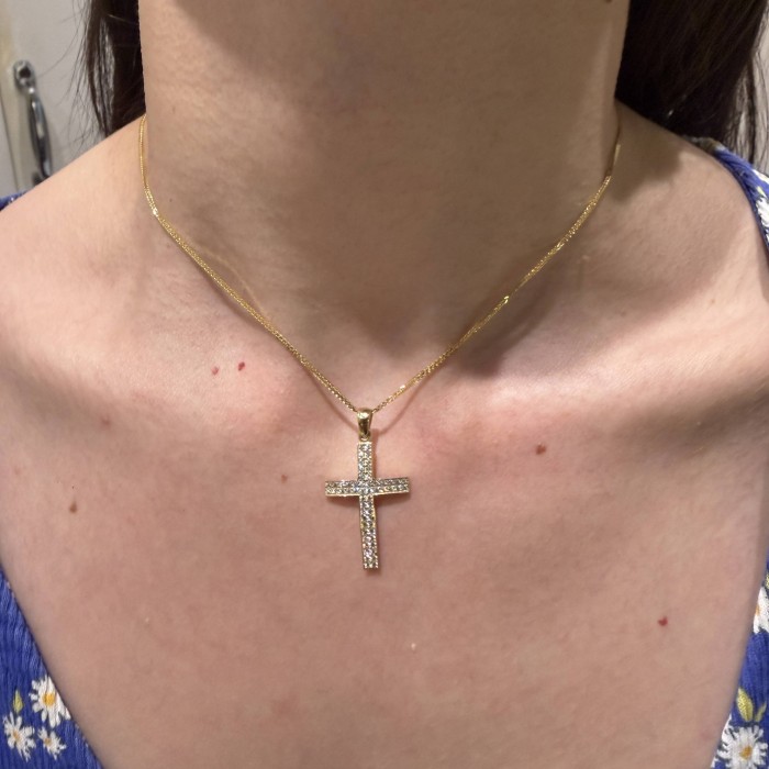 14K gold cross with zircon stones