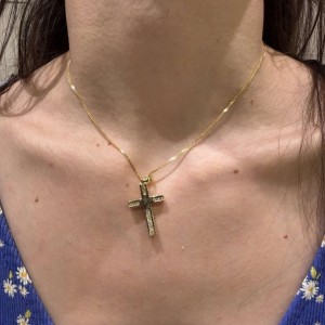 Χρυσός γυναικείος σταυρός διπλής όψης 14Κ με ζιργκόν