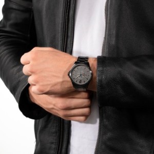 Police watch with black metal bracelet and dark grey dial