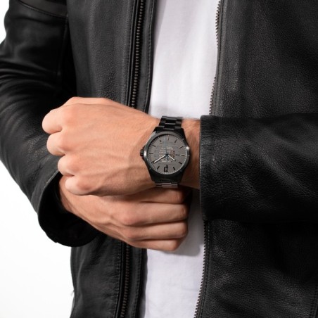 Police watch with black metal bracelet and dark grey dial