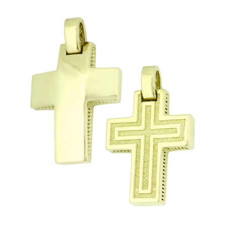 14K gold double-sided cross with zircon stones