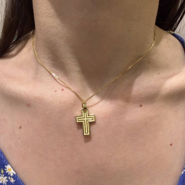 14K gold double-sided cross with zircon stones