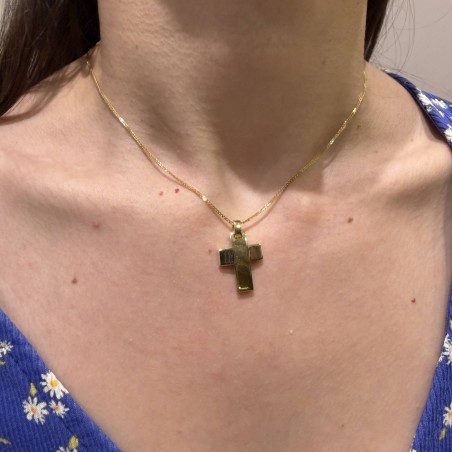 14K gold double-sided cross with zircon stones