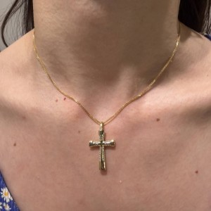 Χρυσός γυναικείος σταυρός διπλής όψης 14Κ με ζιργκόν