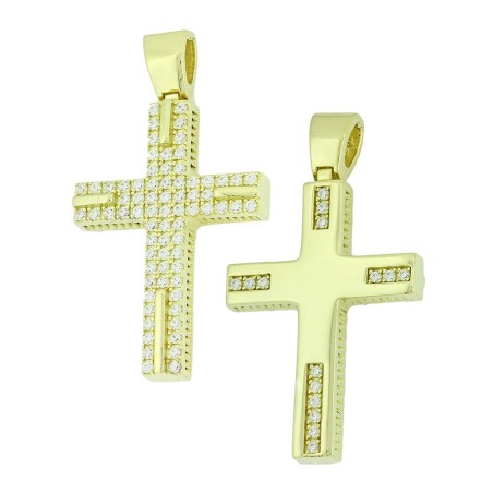 14K gold double-sided cross with zircon stones