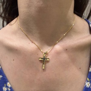 Δίχρωμος γυναικείος σταυρός διπλής όψης 14Κ