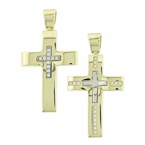 14K gold double-sided cross with zircon stones