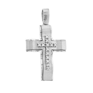 14K White Gold Cross with Zircon | TopGold