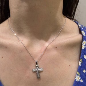 14K White Gold Cross with Zircon | TopGold