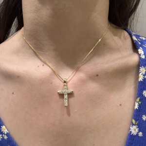 14K gold double-sided cross with zircon stones