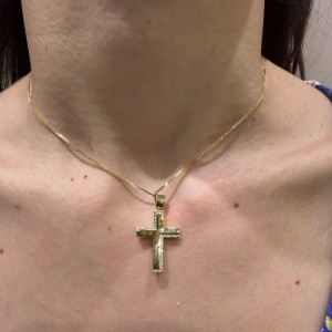 14K gold double-sided cross with zircon stones