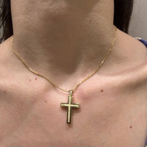 Χρυσός γυναικείος σταυρός διπλής όψης 14Κ με ζιργκόν