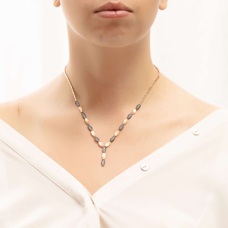 Ροζ χρυσό κολιέ 14Κ με πέτρες ζιργκόν