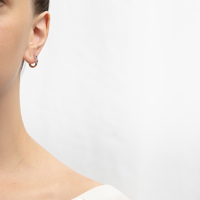 14K two tone gold earrings with zircon stones