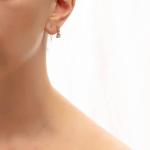 14K two-tone gold earrings with zircon stones