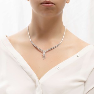 14K white gold necklace with zircon stones