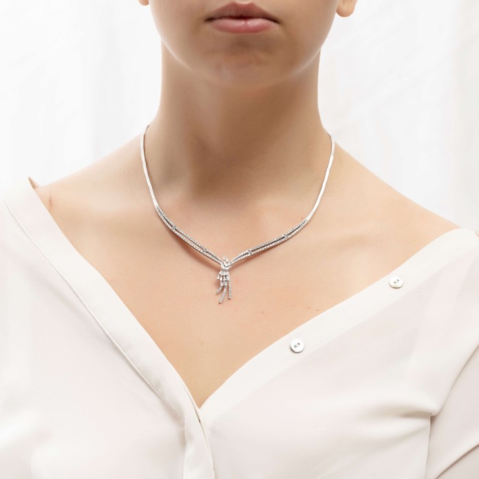 14K white gold necklace with zircon stones