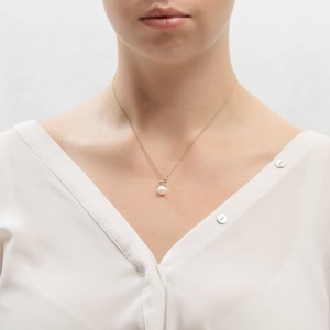 14K gold necklace with pearl and zircon stones