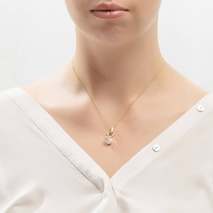 14K gold necklace with pearl and zircon stones