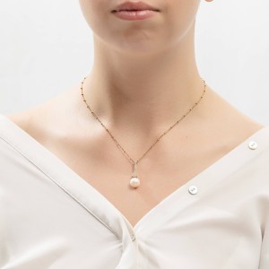 Χρυσό γυναικείο κολιέ 14Κ με μαργαριτάρι και ζιργκόν