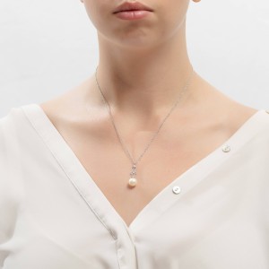 Λευκόχρυσο γυναικείο κολιέ 14Κ με μαργαριτάρι και ζιργκόν