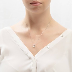 14K white gold necklace with pearl and zircon stones