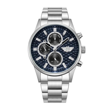 Police watch with silver bracelet and blue dial.