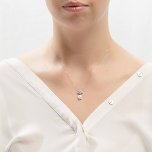 14K white gold necklace with pearl and zircon stones