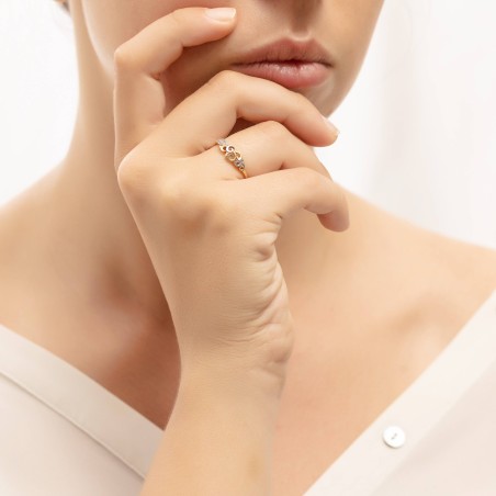 14K two-tone gold ring with zircon stones