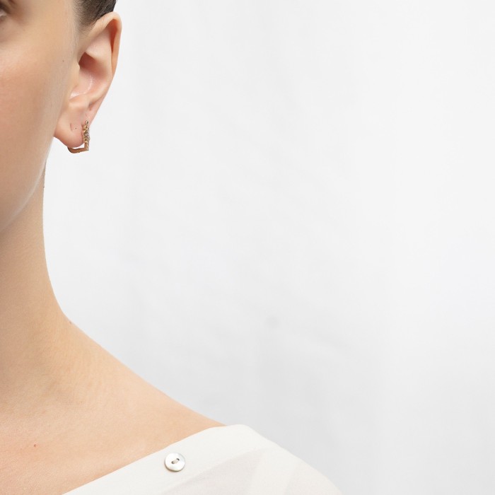 Δίχρωμα γυναικεία σκουλαρίκια 14Κ με ζιργκόν