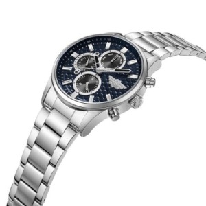 Police watch with silver bracelet and blue dial.