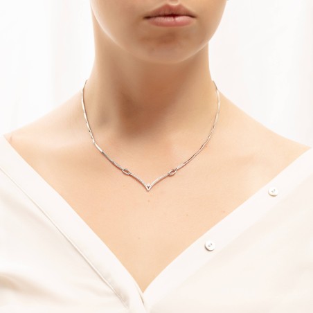 14K white gold necklace with zircon stones