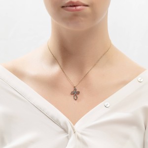 Χρυσό γυναικείο κολιέ σταυρός 14Κ με ζιργκόν