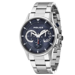 Police watch with silver metal bracelet and blue dial