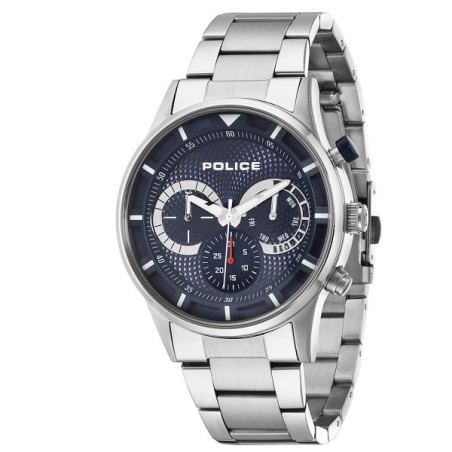 Police watch with silver metal bracelet and blue dial