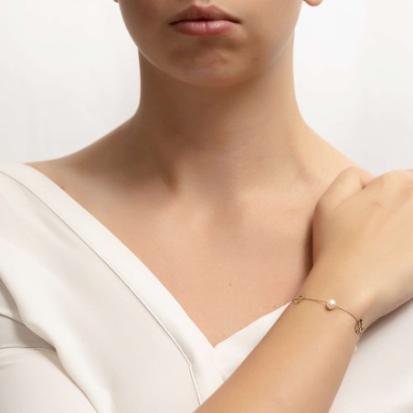Χρυσό αλυσιδωτό βραχιόλι Κ14 με μαργαριτάρι