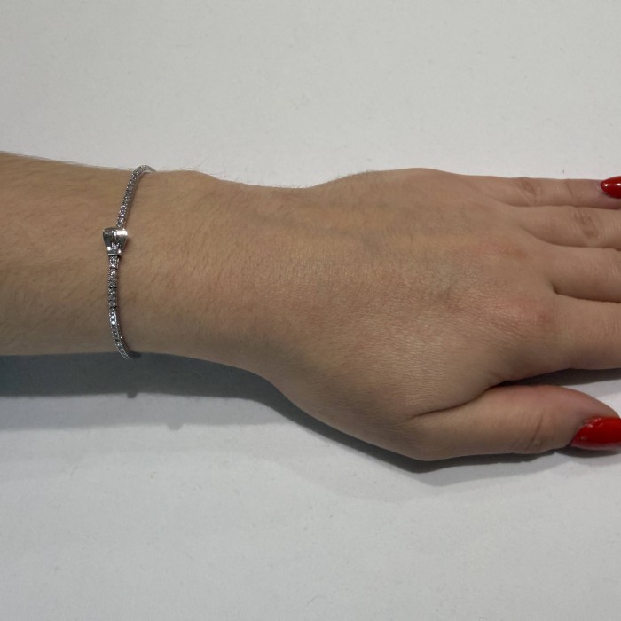 Λευκόχρυσο γυναικείο σπαστό βραχιόλι 14Κ με ζιργκόν